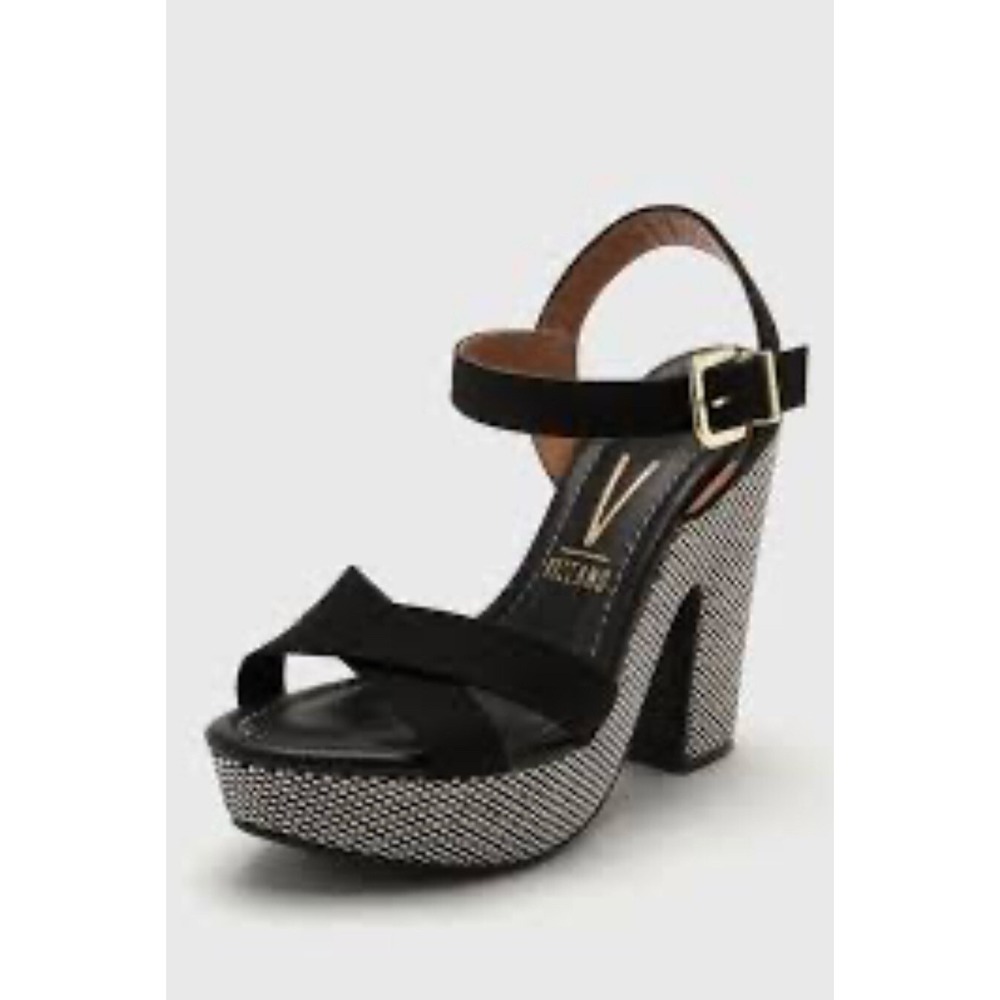 V By Vizzano Size 10 women Platform Sandals Black Faux Suede W-Black/White Heels